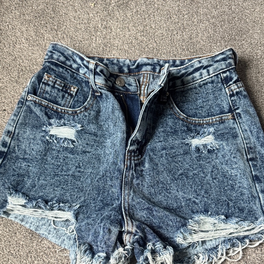 SHEIN Blue Distressed High Waist Shorts